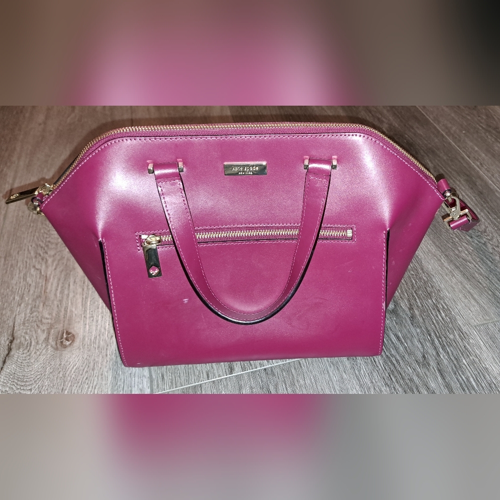 Kate Spade Savannah Parliament Square Satchel Leather Bag Purse Magenta Wine